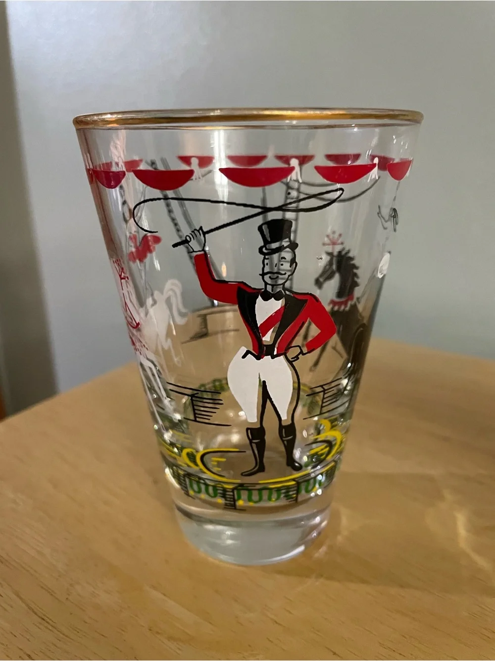 Vintage Libbey Glass Circus Beverage Barware glasses manufactured in the 1950s.